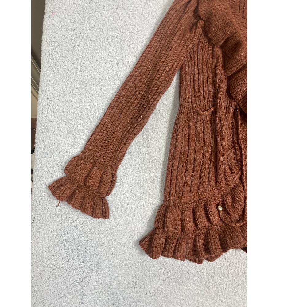Jon & Anna Womens Size M Brown Ruffle Cardigan Sweater drawstring tie - Picture 9 of 11